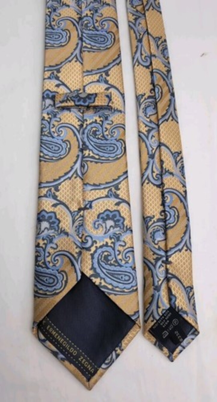 Ermenegildo Zegna Gold & Blue Paisley Silk 61" Neck Tie Made In Italy
